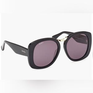 MaxMara 55mm Black Vintage Inspired Rounded Sunglasses with Dark Lenses NIC